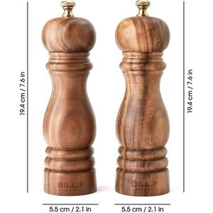 BILL.F Salt and Pepper Mill Grinder Set of 2 with Adjustable Ceramic Rotor